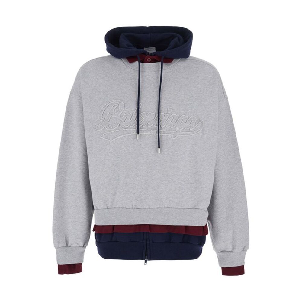 Balenciaga Men Grey Hoodie With Embossed Logo On The Front In Cotton Blend Men